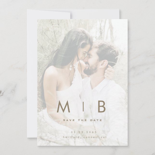 Couple Muted Photo Gold Text Save the Date (Front)