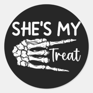 Couple My Treat Skeleton Matching Halloween Costum Classic Round Sticker