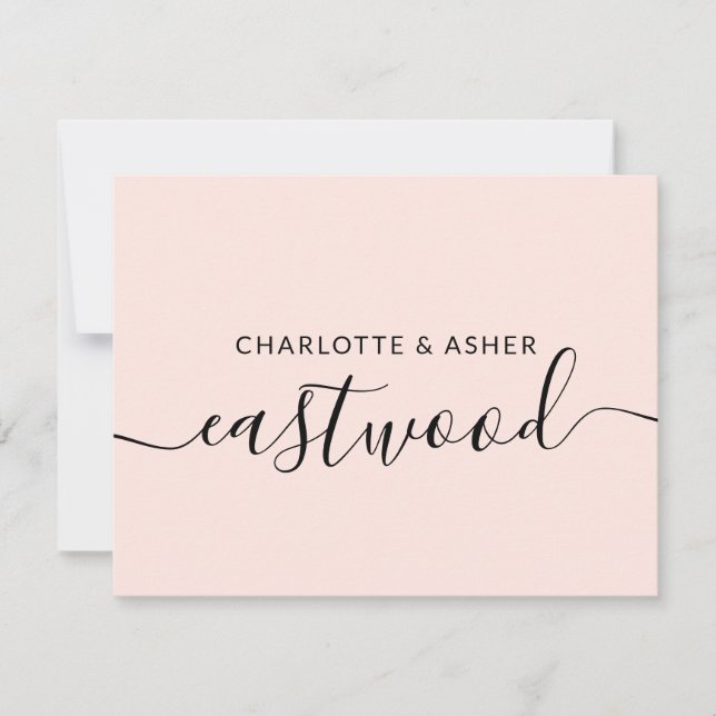 Couple Name Blush Pink Wedding Monogram Note Card (Front)