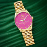 Couple Name Custom Engraved Romantic  Monogram Watch<br><div class="desc">Couple Names Monogram Minimal Style Pink Background, Yellow Roman Numerals Celebrate love with this minimalist custom monogram watch, featuring a soft pink background and elegant yellow Roman numerals. This personalized timepiece is designed for couples who appreciate modern simplicity and timeless elegance. Customizable with your names or initials, it makes an...</div>
