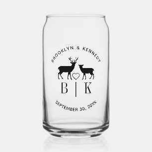 Couple Name Deer Monogram Rustic Country Wedding Can Glass