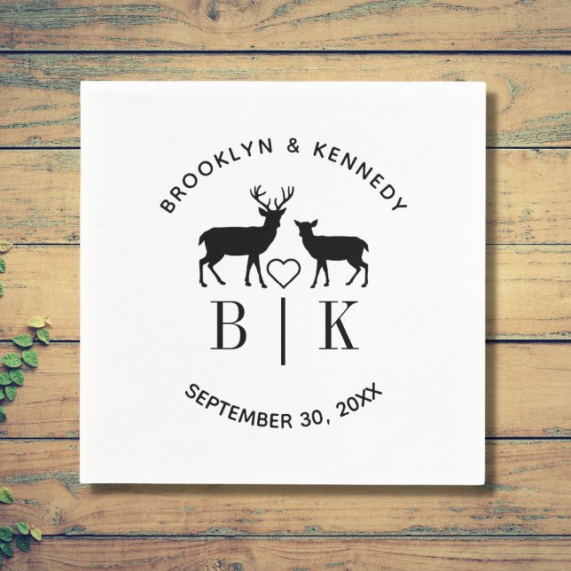 Couple Name Deer Monogram Rustic Country Wedding Napkin (Creator Uploaded)