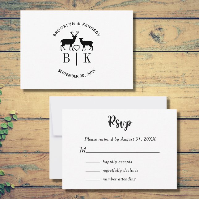 Couple Name Deer Monogram Rustic Country Wedding RSVP Card (Creator Uploaded)
