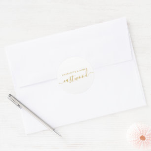 Couple Name Gold On White Note Card Classic Round Sticker