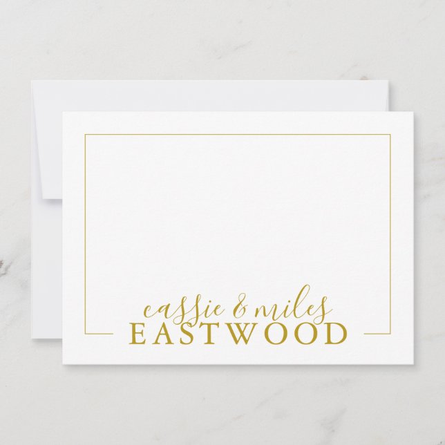 Couple Name Gold Script Serif Wedding Note Cards (Front)