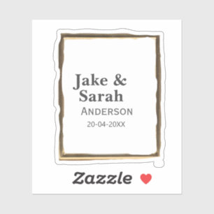 Couple name gray golden frame border wedding date