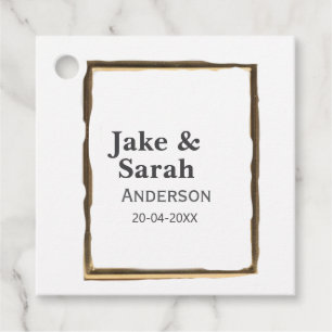Couple name gray golden frame border wedding date favour tags