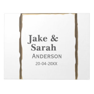 Couple name grey golden frame border wedding date  notepad