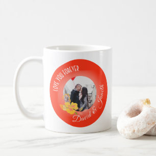 Couple Name Modern Cute Red 2 Photo Valentines Day Coffee Mug