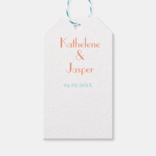 COUPLE NAME PEACH GREEN DATE WEDDING ROMANTIC ELEG GIFT TAGS