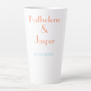 COUPLE NAME PEACH GREEN DATE WEDDING ROMANTIC ELEG LATTE MUG