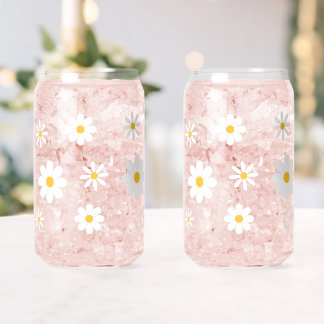 Couple Name Personalized Cute Daisies Floral Can Glass
