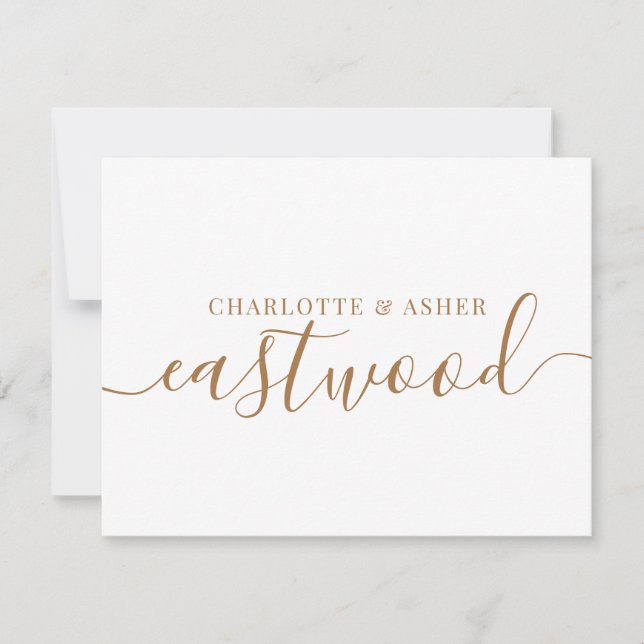 Couple Name Wedding Gold Monogram Note Card (Front)