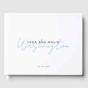 Couple Name Wedding Monogram Aqua Script Name Guest Book