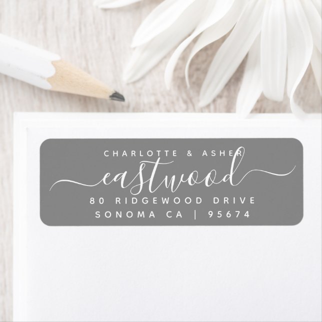 Couple Name White On Grey Return Address Label (Insitu)