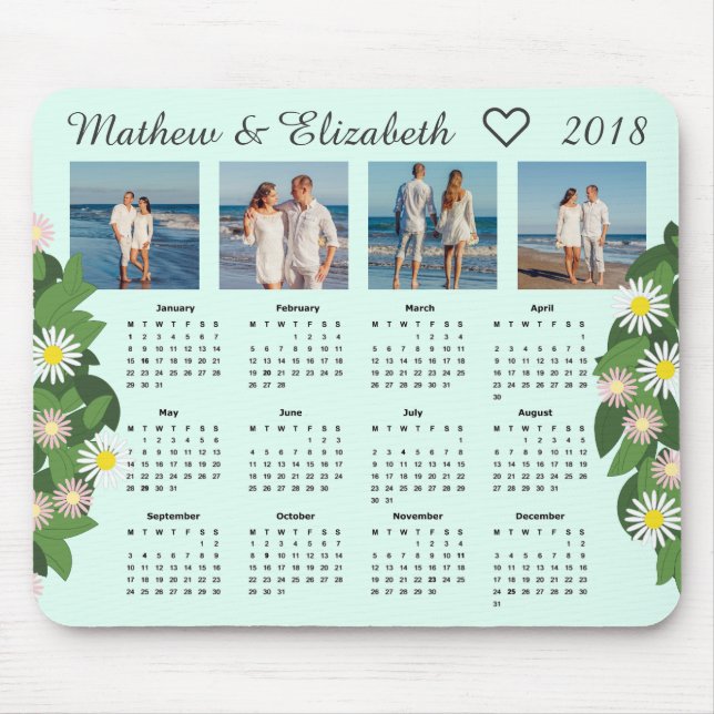 Couple Names and Photos | 2018 Photo Calendar Mouse Pad (Front)