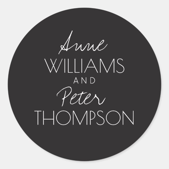 couple names black  classic round sticker (Front)