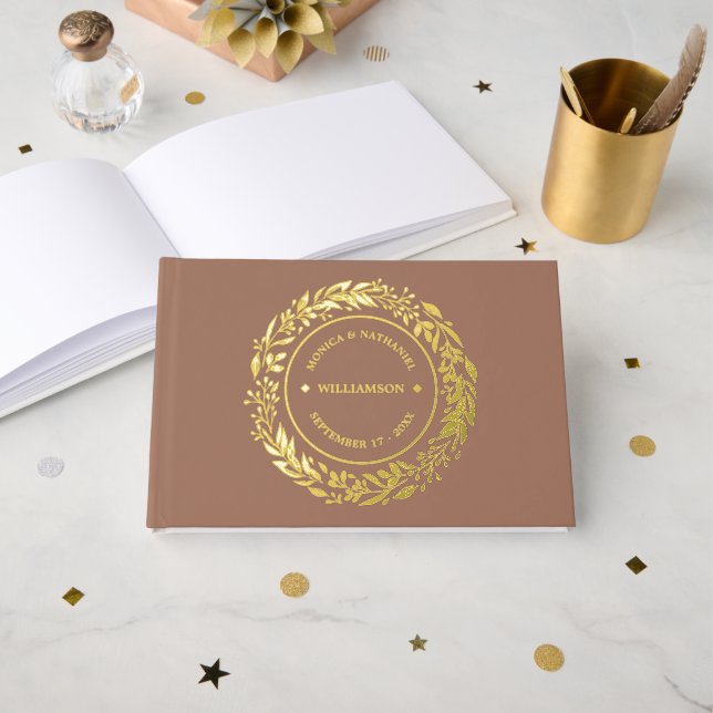 Couple Names Established Date Year Gold Guest Book (Front Open)