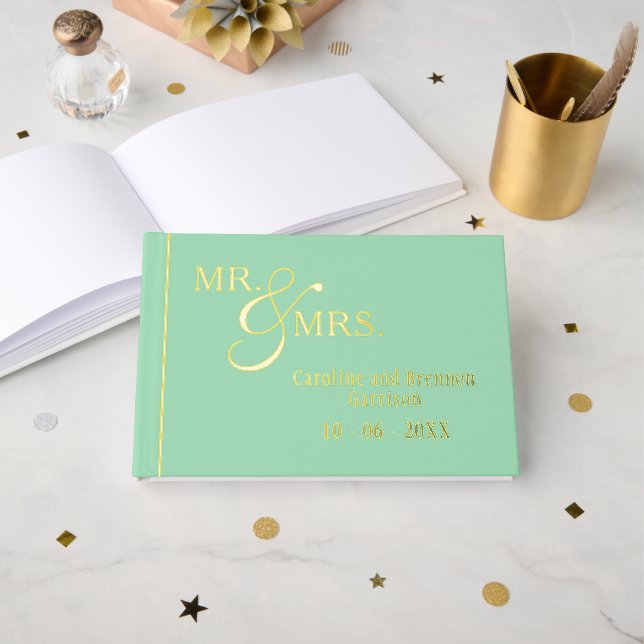 Couple Names Established Date Year Gold Guest Book (Front Open)