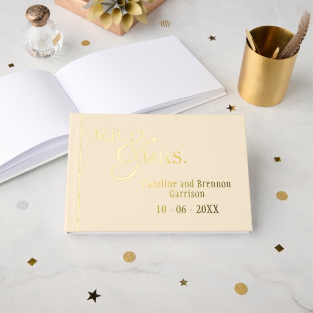 Couple Names Established Date Year Gold Guest Book (Front Open)