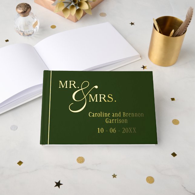 Couple Names Established Date Year Gold Guest Book (Front Open)