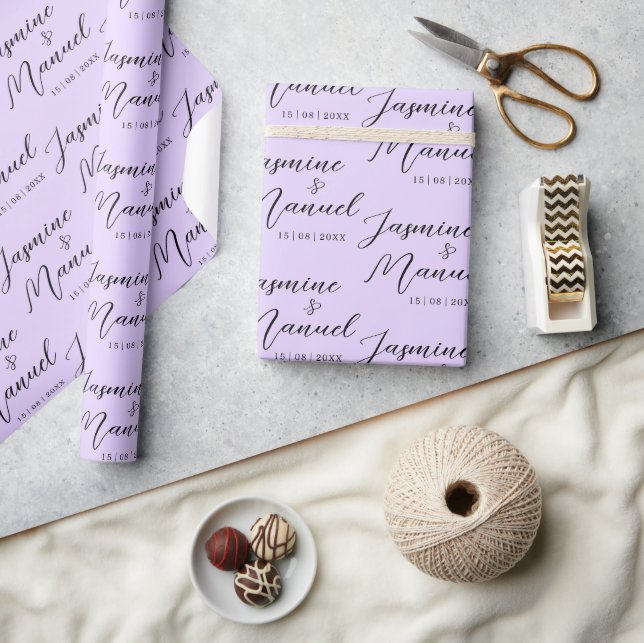 Couple Names Gift Violet Wrapping Paper Wedding (Crafts)
