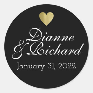 couple names love black classic round sticker
