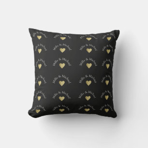 Couple Names Love Monogram on Black Cushion