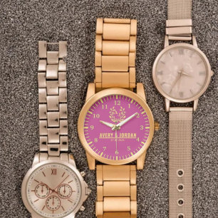 Couple Names Monogram Yellow & Pink Elegant Watch