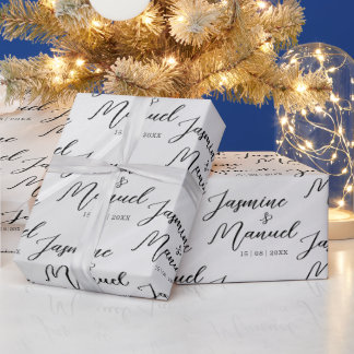 Couple Names White Gift Wrapping Paper Wedding