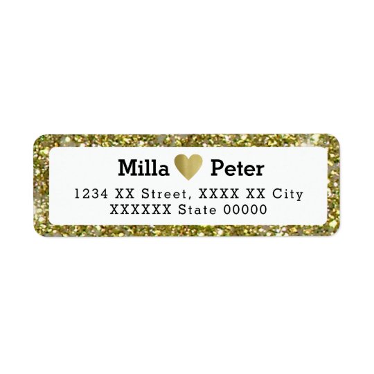 couple names with faux gold glitter border, love return address label