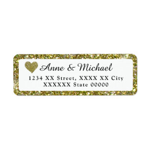 couple names with faux gold glitter border return address label