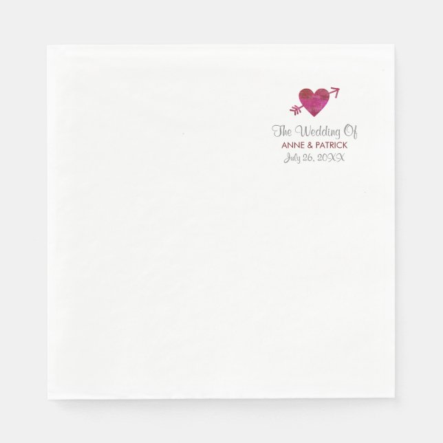 Couple Names with heart & arrow, Wedding Napkin (Front)
