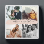 Couple Newlywed Custom Name Instagram Photo Grid Plaque<br><div class="desc">Modern Insta friendly photo grid design with space for 4 favourite photos, easy personalisation for your custom names in chic brush script on a blush pink brushstroke, this keepsake photo plaque is a great gift for any couples, girlfriend, boyfriend, newlyweds, or for a wedding anniversary: the modern design is an...</div>