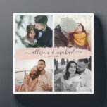 Couple Newlywed Custom Name Instagram Photo Grid Plaque<br><div class="desc">Modern Insta friendly photo grid design with space for 4 favourite photos, easy personalisation for your custom names in chic brush script on a blush pink brushstroke, this keepsake photo plaque is a great gift for any couples, girlfriend, boyfriend, newlyweds, or for a wedding anniversary: the modern design is an...</div>
