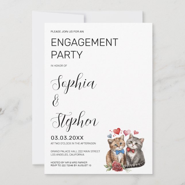 Couple of Cats in Love Engagement Invitation (Front)