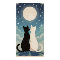 Couple of Cats in Love Kissing Under the Moon