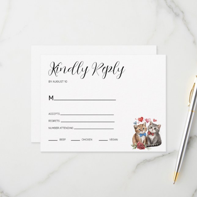Couple of Cats in Love  RSVP Card (Front/Back In Situ)