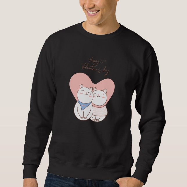 Couple of cute cats with heart love Happy Valentin Sweatshirt (Front)