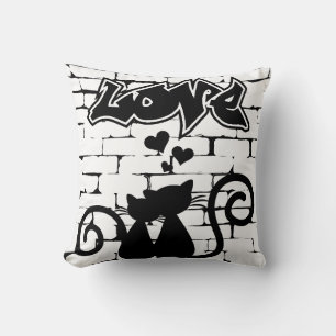 Couple of Kittens in Love on Graffiti Wall Cushion
