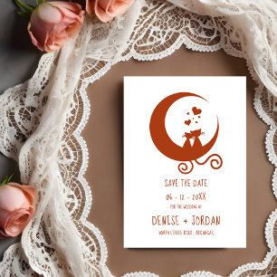 Couple of Kittens Sitting on the Moon for Wedding Rubber Stamp