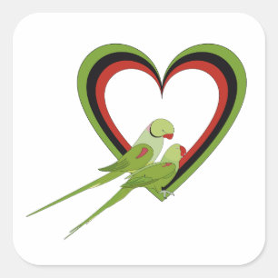 Couple of Parrots in front of Hearts Square Sticker