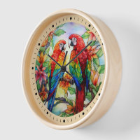  Couple Of. Parrots Stained Glass Clock
