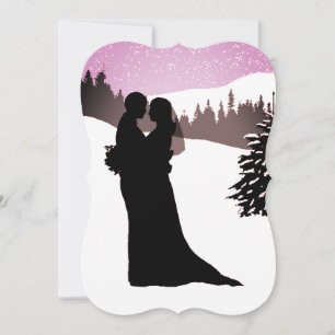 Couple on a Snowy Mountain Winter Wedding Invitation