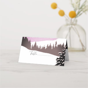 Couple on a Snowy Mountain Winter Wedding Place Card