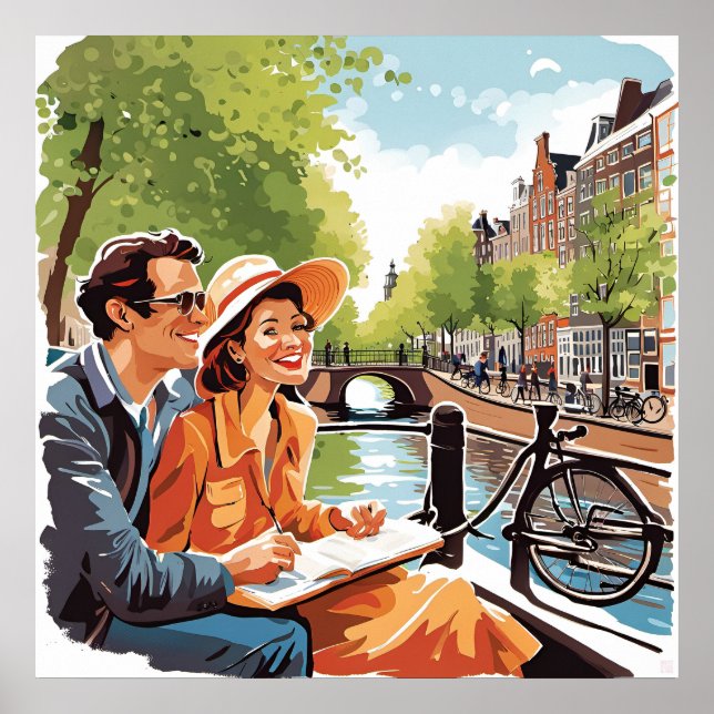 Couple on an Amsterdam canal cruise Print (Front)
