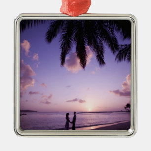 Couple on beach, Windjammer Landing, St. Lucia Metal Tree Decoration