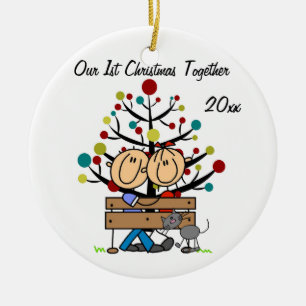 Couple on Bench, Cat Personalised Holiday Ornament