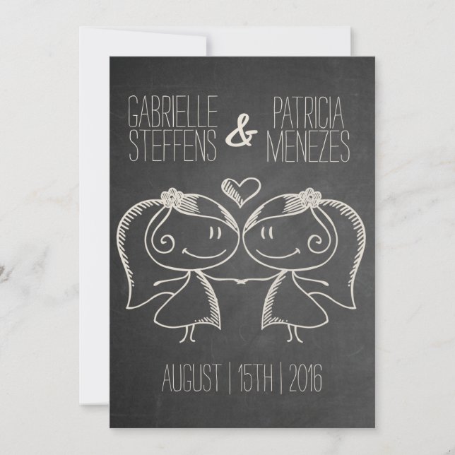 Couple on Blackboard Lesbian Wedding Invitation (Front)