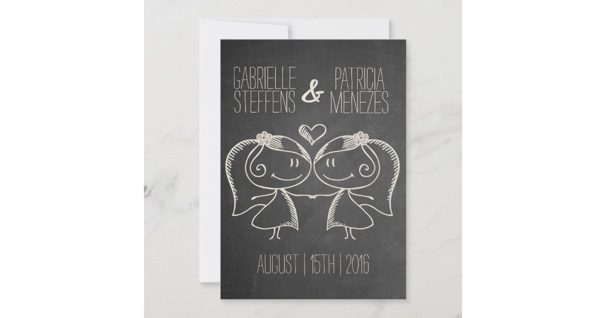 Couple On Blackboard Lesbian Wedding Invitation Zazzle